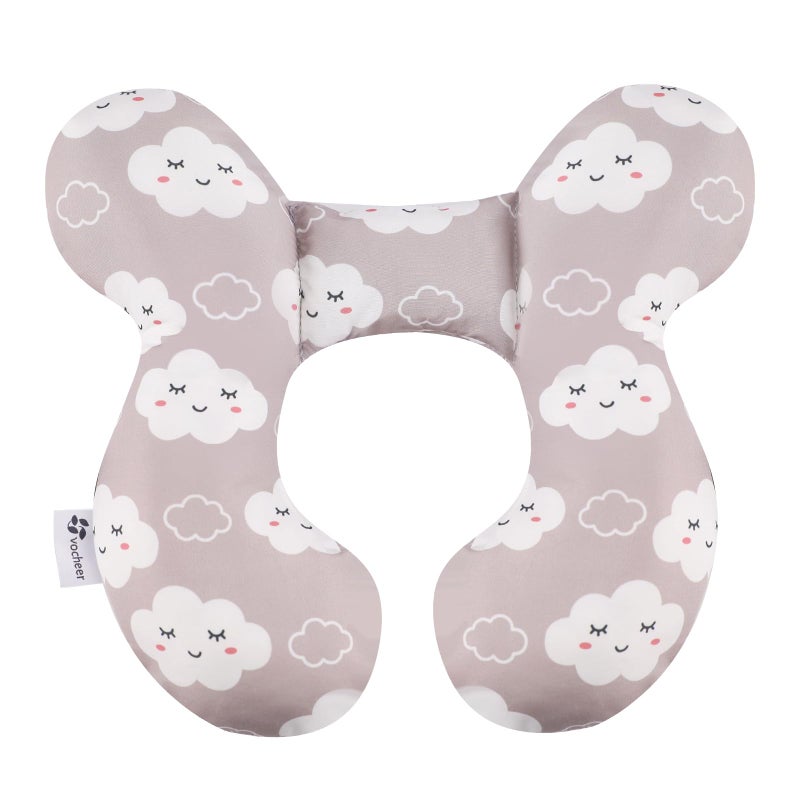 vocheer Baby Travel Pillow(Upgraded), Head and Neck Support Pillow for Pushchair, Car Seat,Stroller, Bouncer, Cotton(Grey Cloud - Image 1